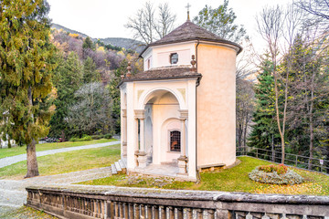 Fototapeta na wymiar Chapel of the Sacred Mount Calvary of Domodossola on the Mattarella hill, UNESCO World Heritage Site in Piedmont, Italy