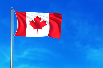Flag of Canada on the blue sky background. 3D illustration