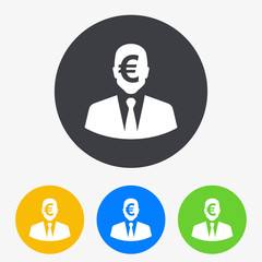 Icono plano silueta hombre con euro en circulo varios colores