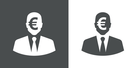 Icono plano silueta hombre con euro gris y blanco