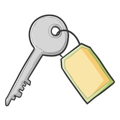 Grey cartoon key with empty tag - vector.