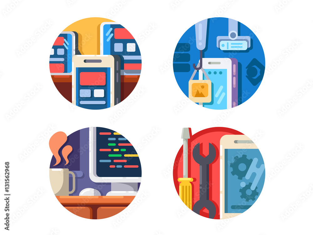 Poster Programming mobile application icons set
