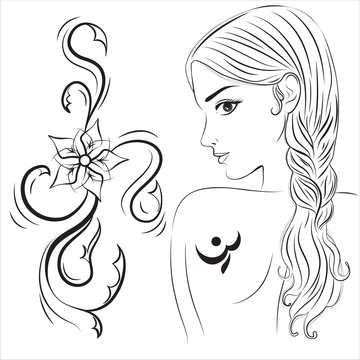 Girl with the braided hair and a tattoo on a back