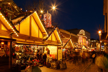 Market stalls and helter skelter at Nottingham Christmas market.