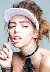 Pretty sexy girl piercing lip