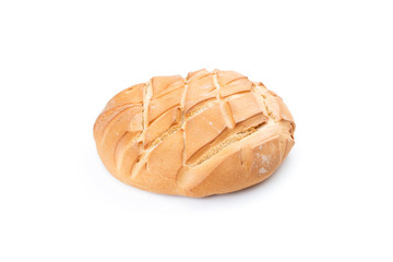 Bread loaf on white background.