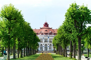 KARLOVY VARY, CZECH REPUBLIC - MAY 13, 2016: SPA salon 5 with a garden