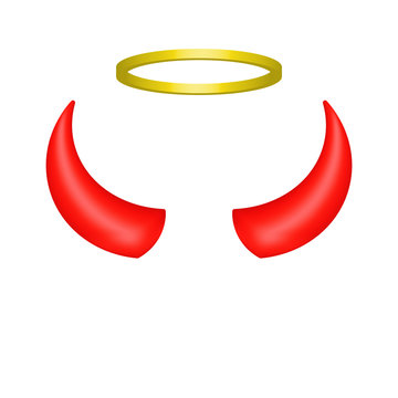 Red devil horns and angel halo. Vector illustration.