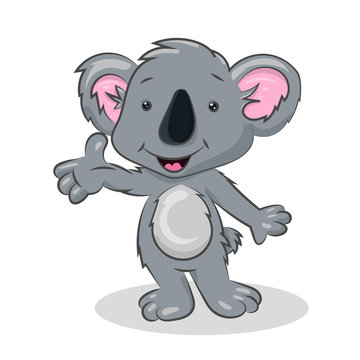 grey cartoon koala at the white background