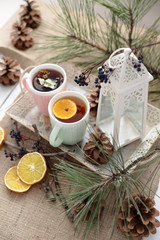 Tea with christmas decoration