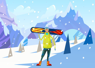 Snowboarder. Winter landscape.
