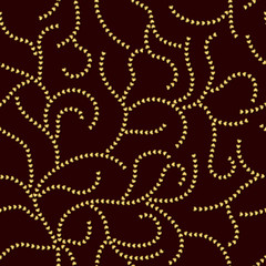 Openwork wicker seamless pattern of gold hearts on a dark background. Suitable for decoration of greeting cards for Valentine's day and design backgrounds.