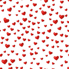 Seamless pattern of red  3d hearts on a white background. Suitable for decoration of greeting cards for Valentine's day and design backgrounds. 