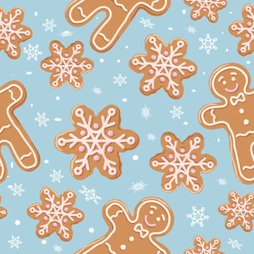 Christmas Gingerbread Seamless Pattern.