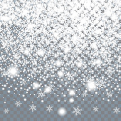 Falling large snow on a transparent background
