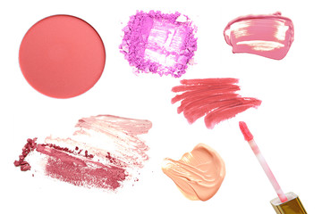 Collection of various lipstick on white background