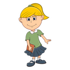 Little girl bring a book cartoon