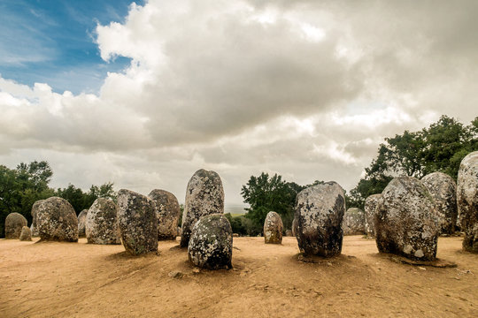 Almendres Cromlech in Evora. It is one of the most important megalithic monuments of the Iberian Peninsula and one of the most important in Europe