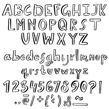 Hand drawn font made by dry brush strokes. Grunge style alphabet