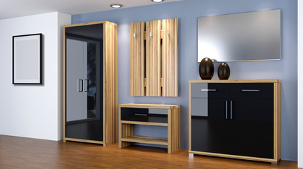 Modern interior of a small apartment. hallway. 3D rendering