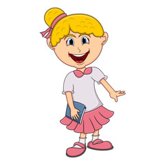 Little girl bring a book cartoon