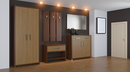 Modern interior of a small apartment. hallway. 3D rendering