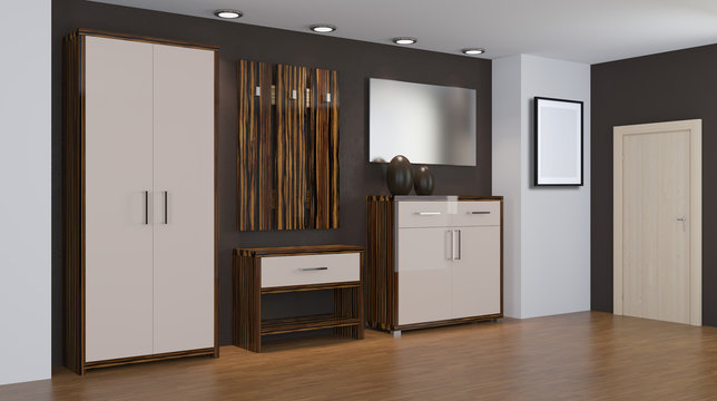 Modern interior of a small apartment. hallway. 3D rendering