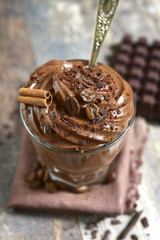 Chocolate coffee pudding in a glass.