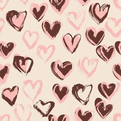 Abstract seamless heart pattern. Ink illustration. Nude romantic background