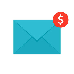 Concept of email money transfer like a envelope with notification