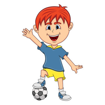 A boy playing soccer and wave his hand cartoon