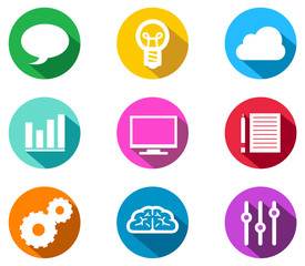 アイコン〜IT・ライフハック・スタートアップ・クラウド・パソコン・PC・グラフ・フキダシ・歯車・メモ・脳・ブレイン・電球〜