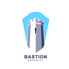 Castle tower and shield vector logo for real estate, security agency, guard systems