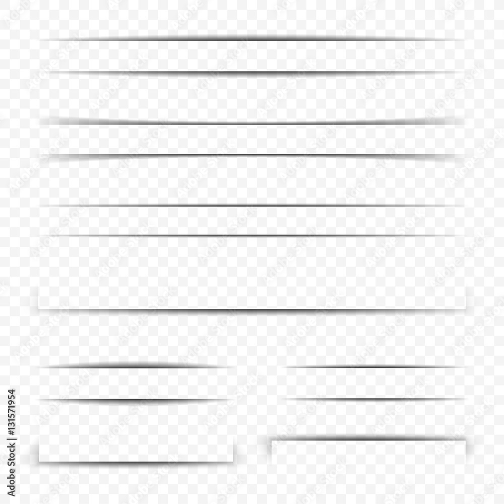 Aufkleber Page divider. Transparent realistic paper shadow effect set. Web banner. Element for advertising and promotional message isolated on background. Vector illustration for your design, template and site.