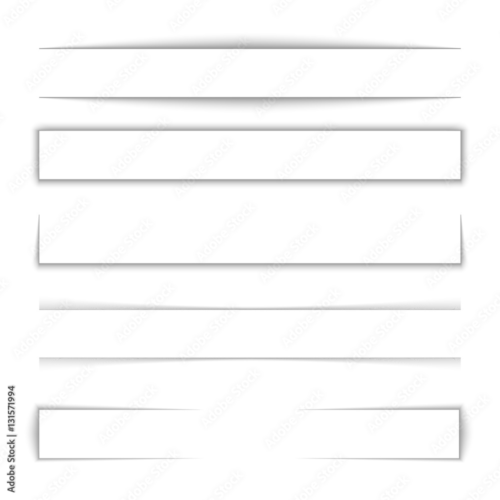 Aufkleber Page divider. Transparent realistic paper shadow effect set. Web banner. Element for advertising and promotional message isolated on background. Vector illustration for your design, template and site.