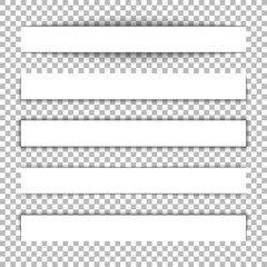 Page divider. Transparent realistic paper shadow effect set. Web banner. Element for advertising and promotional message isolated on background. Vector illustration for your design, template and site.