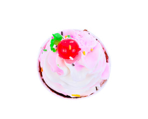 Cup Cake with cherry, top view