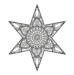 Vector illustration of black and white mandala star for coloring book, stella mandala in bianco e nero vettoriale da colorare - obrazy, fototapety, plakaty