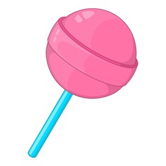 Round pink lollipop icon. Cartoon illustration of round pink lollipop vector icon for web design