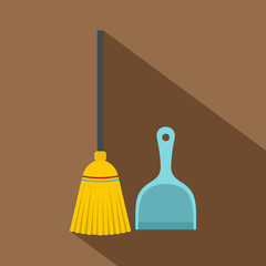 Broom and dustpan icon. Flat illustration of broom and dustpan vector icon for web