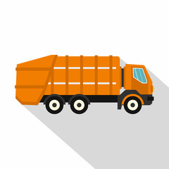 Garbage truck icon. Flat illustration of garbage truck vector icon for web