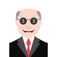 Greedy man with dollar signs glasses