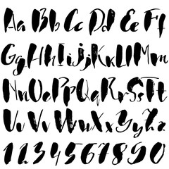 Hand drawn font made by dry brush strokes. Grunge style alphabet