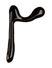 Small letter of alphabet made from chocolate syrup, isolated on  white