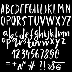 Hand drawn font made by dry brush strokes. Grunge style alphabet