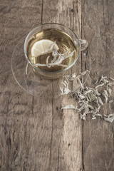 sage tea on wooden table