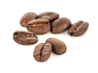roasted coffee beans isolated in white background cutout