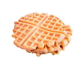 Freshly baked belgian waffles isolated on white background.