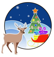 New year and Christmas card with a deer and tree
