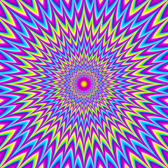 Iridescent background with purple flower. Optical expansion illusion.